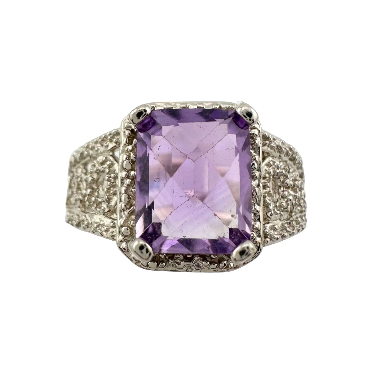Beautiful Emerald Cut 2.25 Carat Amethyst Ring - Sterling w Diamond Accent Size 8 - A+ Stuff