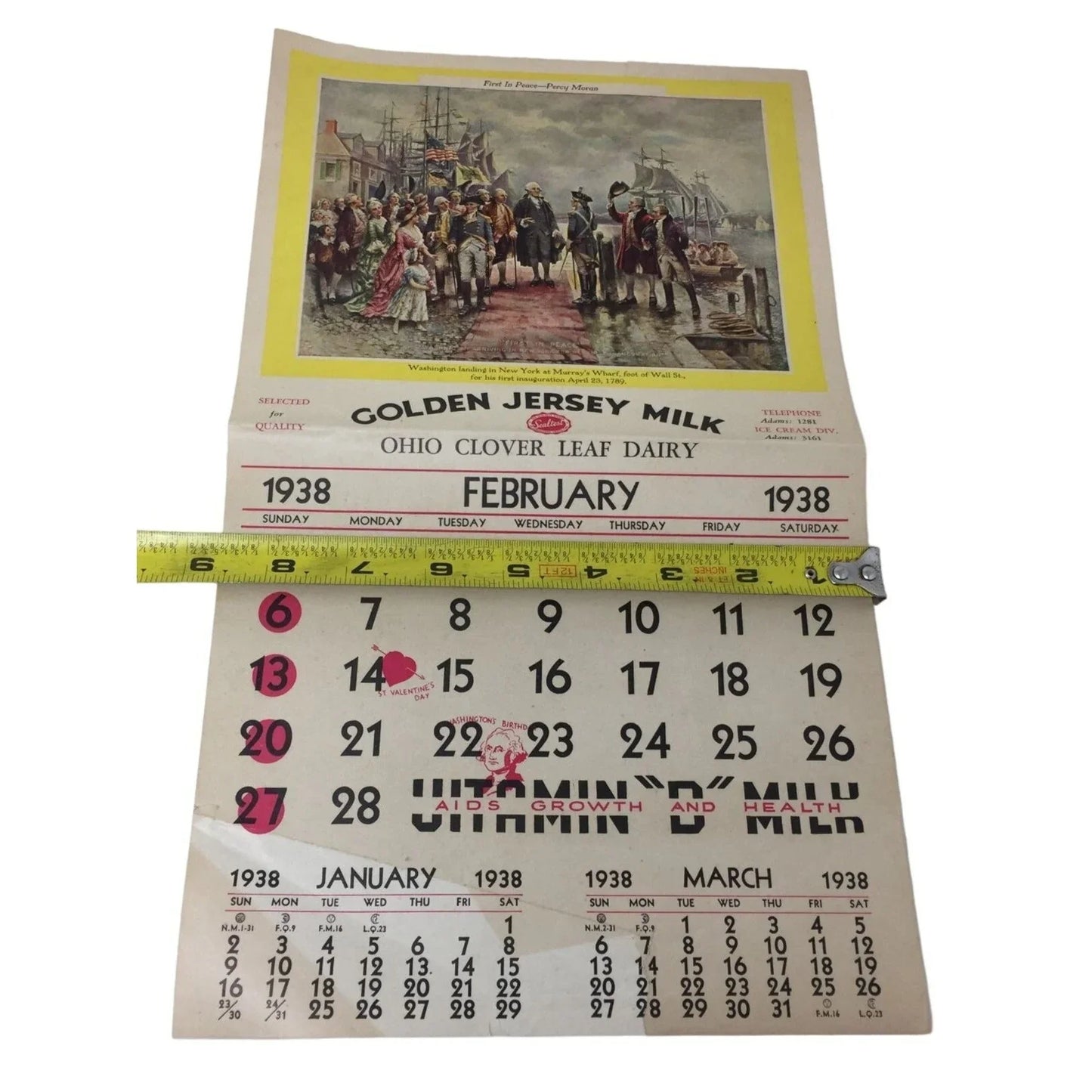 1938 February Golden Jersey Milk- Ohio Clover Leaf Dairy Calendar A+ Stuff A+ Stuff