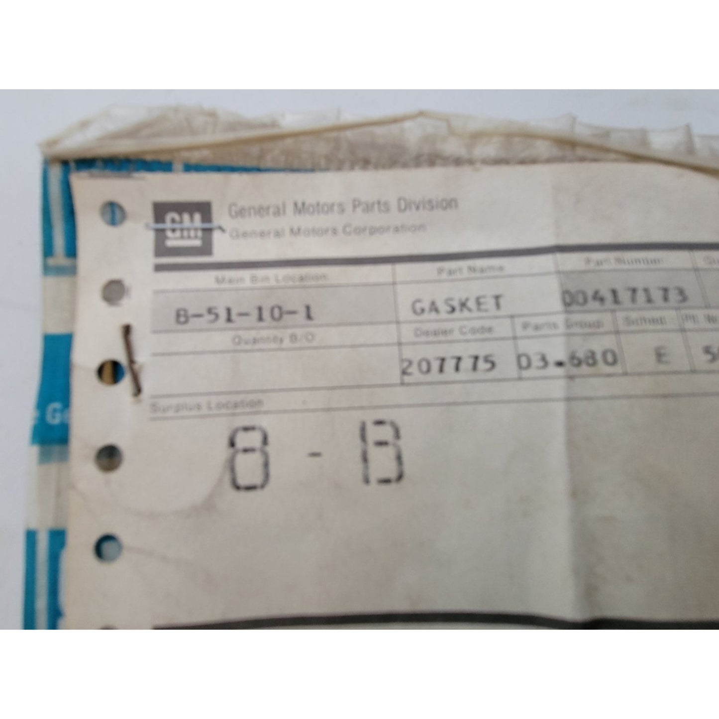 GM General Motors GASKET Part 00417173 New old Stock