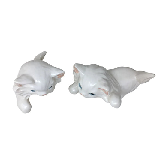 White Persian Cat Decor - Mom Cat Planter/Vase + 2 Blue Eyed Kitten Statues / Figurines -- A+ Stuff Cat Statues / Figurines