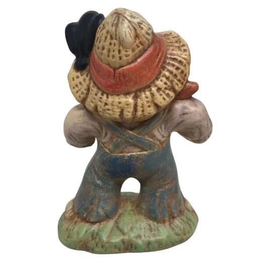 Vintage 1987 Cute Scarecrow Figurine with Bird on Shoulder - Fall or Autumn Decor A+ Stuff A+ Stuff