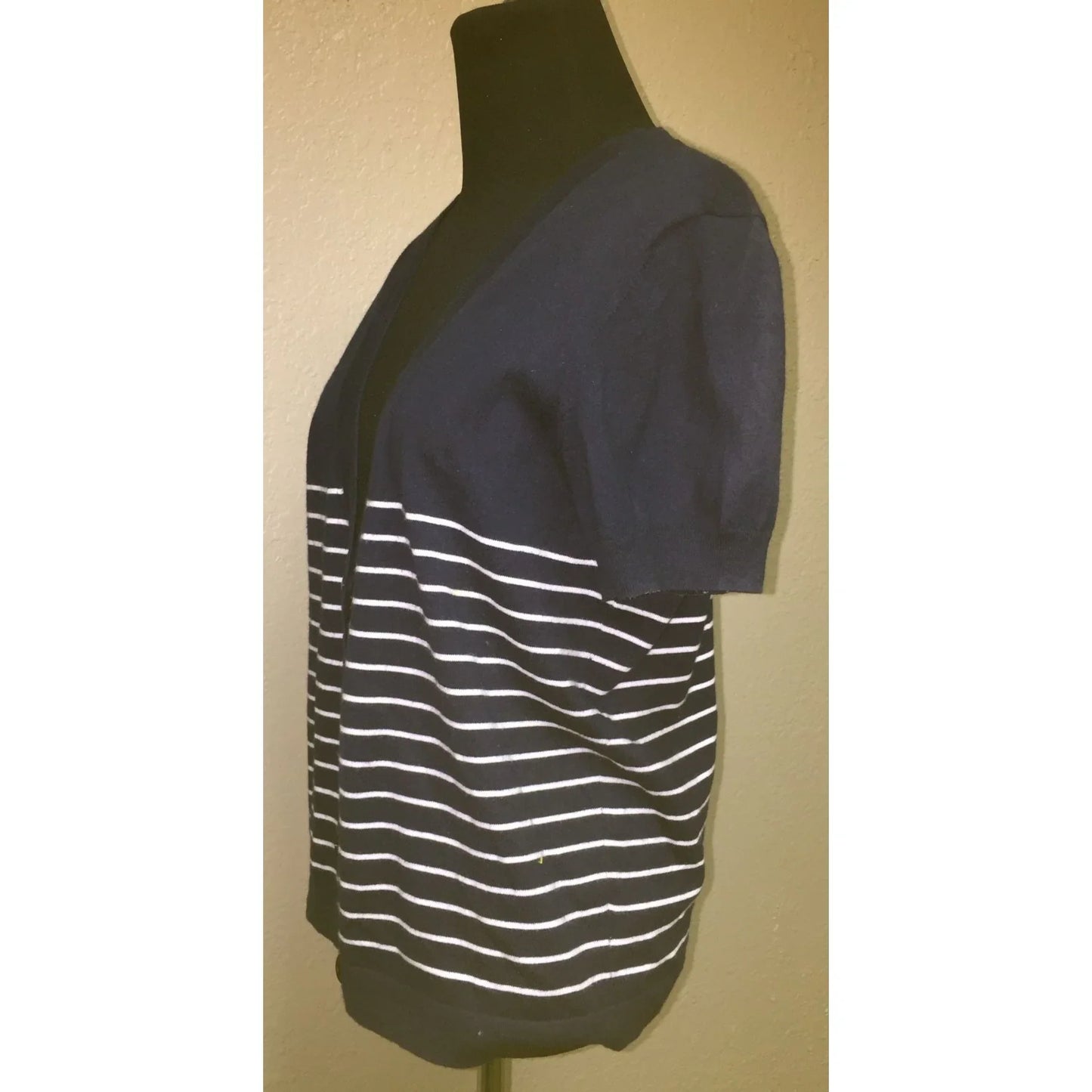 Womens Pure Collection Size 8/10 Navy Blue/White Striped Button Top - A+ Stuff