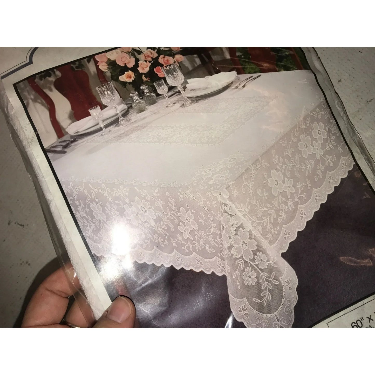 Town and Country Linen - Vytex Finyl Lace Tablecloth - Organdy Lace - 60 in x 104 in - A+ Stuff