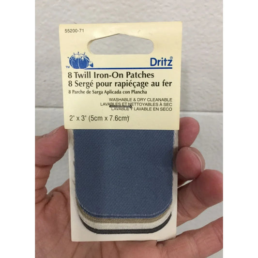 Dritz 8 Twill Iron On Patches- 2 Blue, 2 White, 2 Black, 2 Brown (New) - A+ Stuff