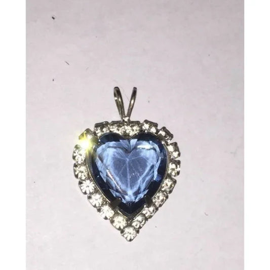 Womens Necklace Pendant with Blue Heart Rhinestone and Clear Rhinestones around it - A+ Stuff