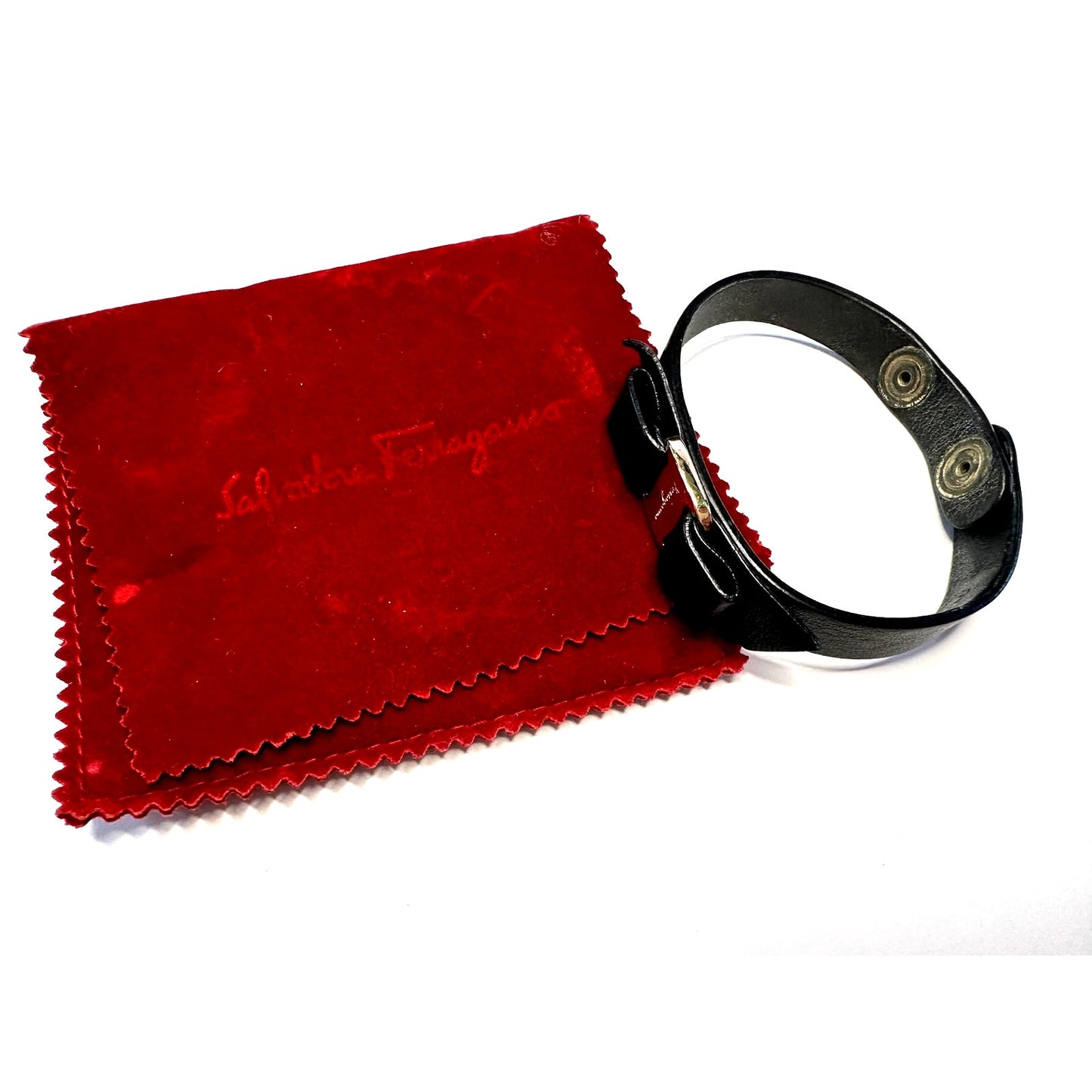 Salvatore Ferragamo Black Leather Vara Bow Bracelet with Pouch