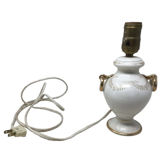 White and Gold Curved, Wide Corded Lamp (No Bulb)- Made in Japan A+ Stuff A+ Stuff