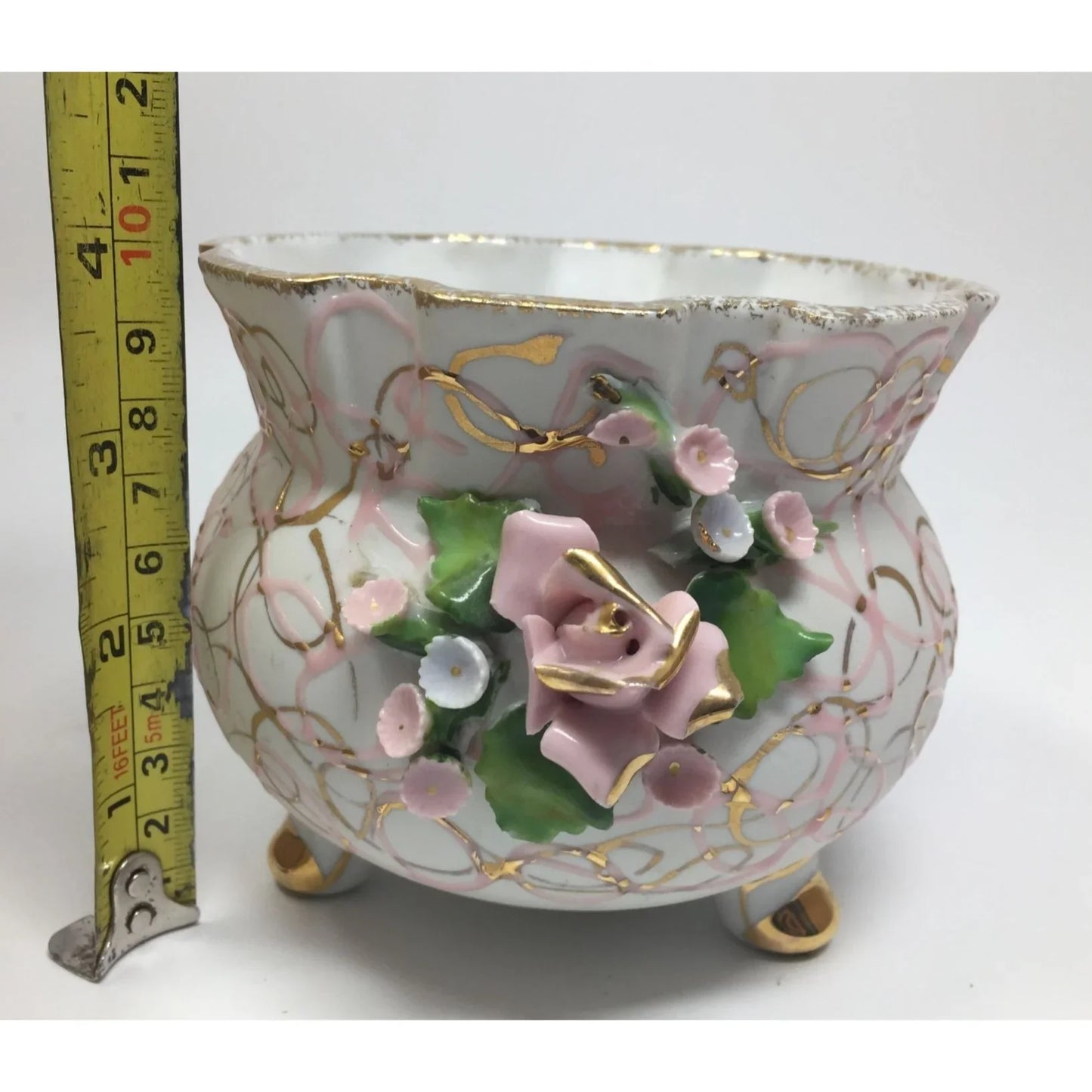 Vintage 3 Legged Lefton China Hand Painted Bowl/Planter Marked 50441 - A+ Stuff