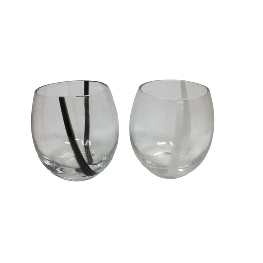 Two Short Clear Glass Drinking Glasses - each about 3.5'' tall - A+ Stuff