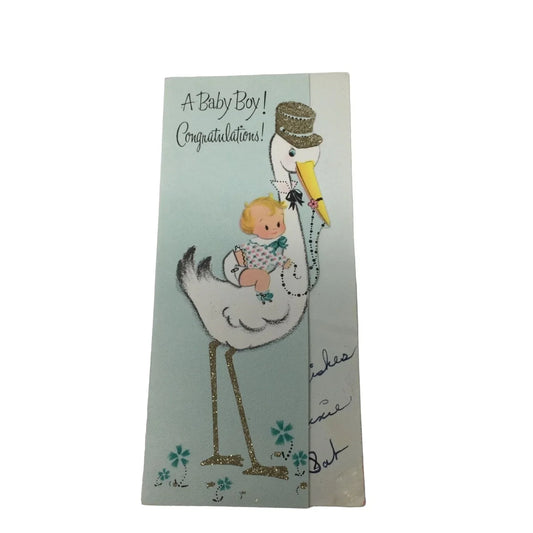 A Baby Boy! Congratulations! Vintage Card with Handwritten Note inside - A+ Stuff