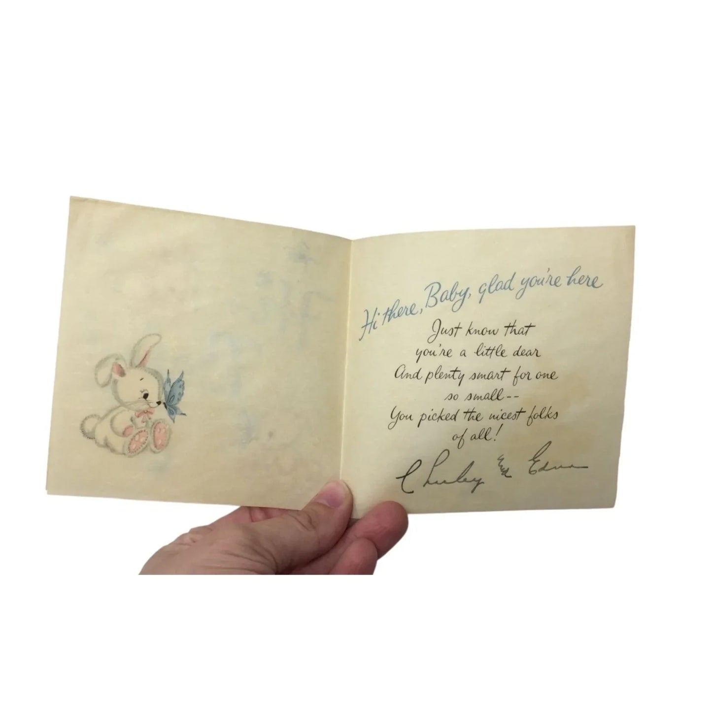Vintage Hallmark "Hi Baby" Miniature Paper Card with Handwritten Note inside - A+ Stuff