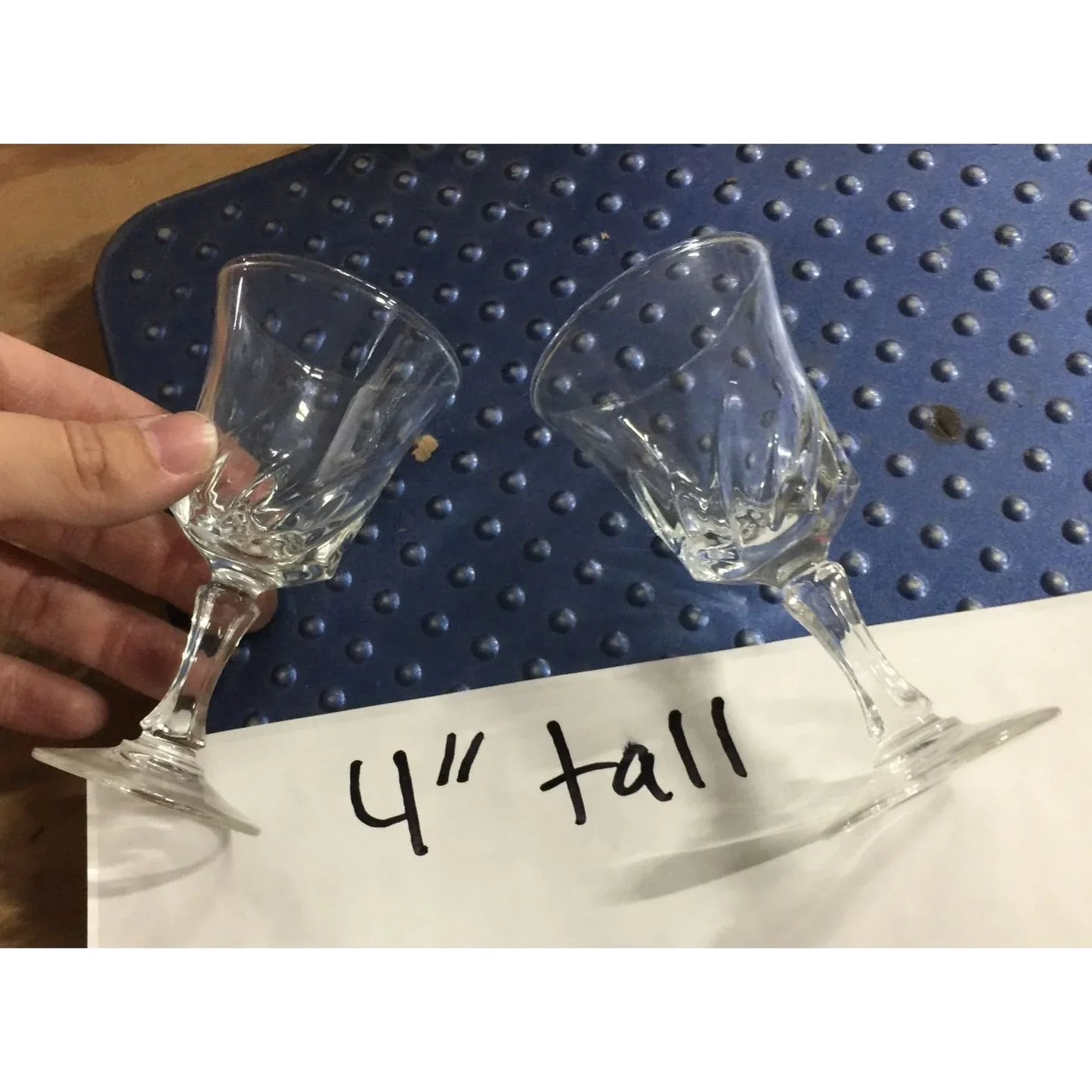 Vintage Pair of Clear Crystal Glass Wine Glasses- Each about 4" tall - A+ Stuff