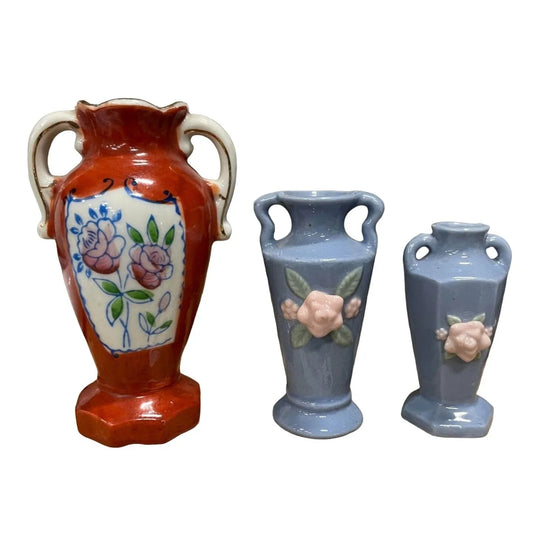 Vintage Small Miniature Set of 3 Handpainted Handled Vases/Toothpick Holders A+ Stuff A+ Stuff