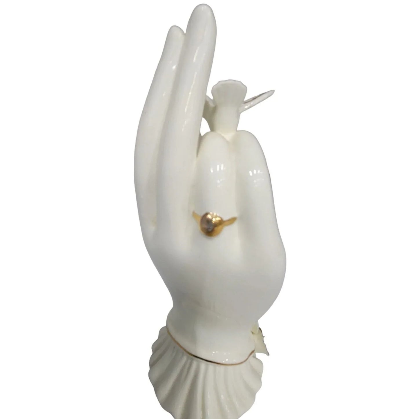 Porcelain Hand with Bird or Finger , Ring and Flowers at Wrist Gold Accents Mid-century Believed to be Lefton Lefton A+ Stuff