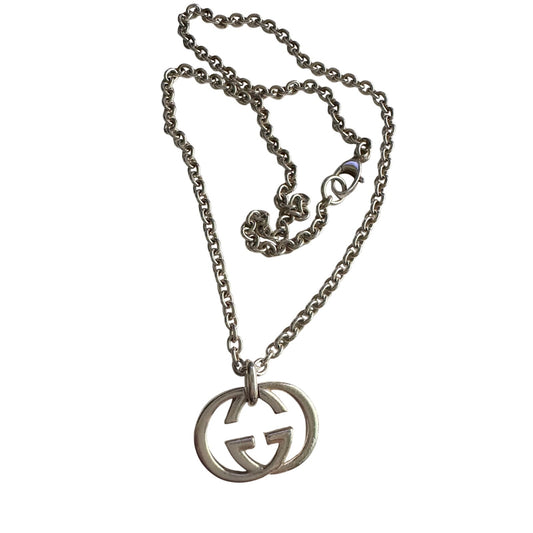 GUCCI Interlocking GG Logo Necklace (18") Sterling Silver
