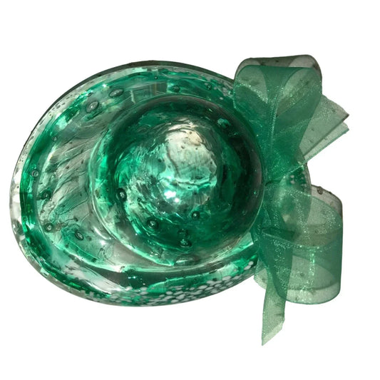 Small Miniature Green Glass Hat Figurine with Ribbon - A+ Stuff