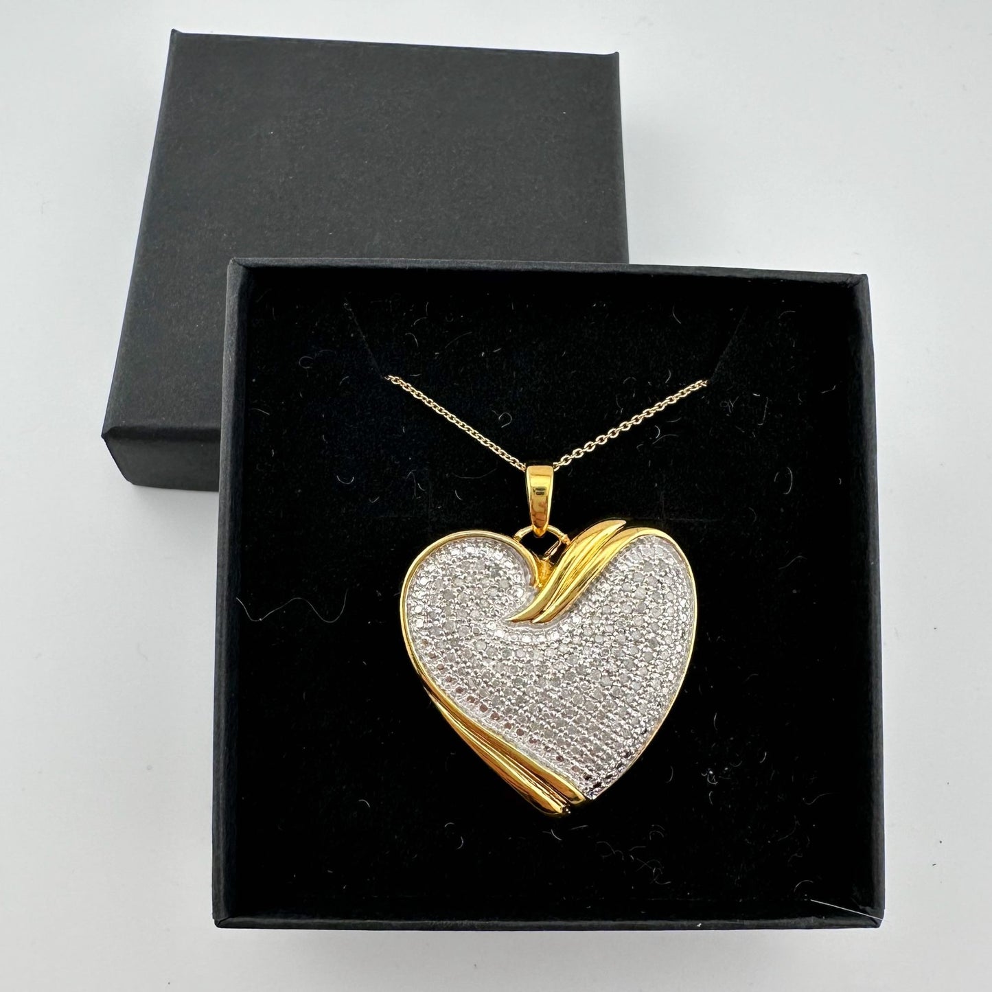 Bold and Beautiful 1 ct "Whole Heart" Diamond Necklace - 14kt Gold Overlay Sterling