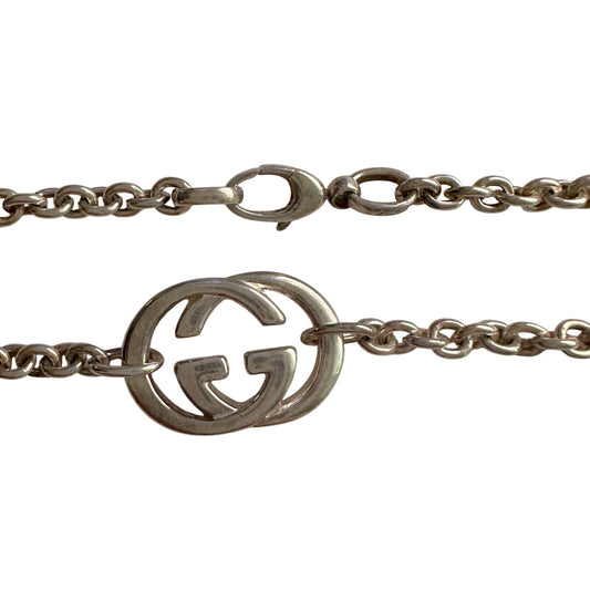 GUCCI Interlocking GG Logo Necklace (16") Sterling Silver
