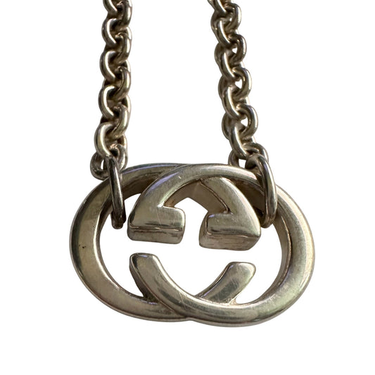 GUCCI Interlocking GG Logo Necklace (16") Sterling Silver