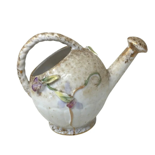 Vintage Napco #565 Ceramic Ball Shaped Watering Can 3D Hand painted Flowers napcoware A+ Stuff knick knack
