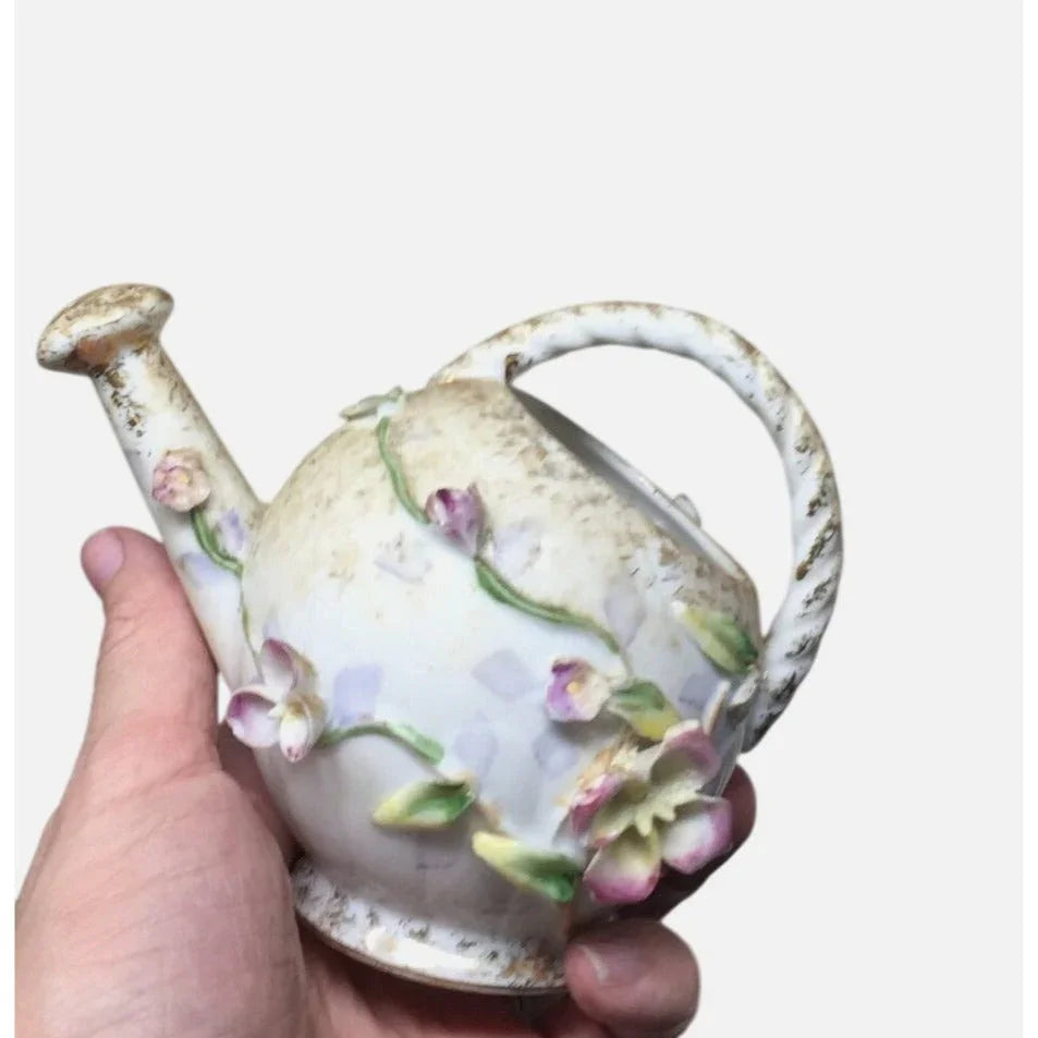 Vintage Napco #565 Ceramic Ball Shaped Watering Can 3D Hand painted Flowers napcoware A+ Stuff knick knack