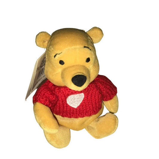 Vintage Disney Winnie the Pooh Stuffed Animal Wearing Red Heart Sweater - A+ Stuff