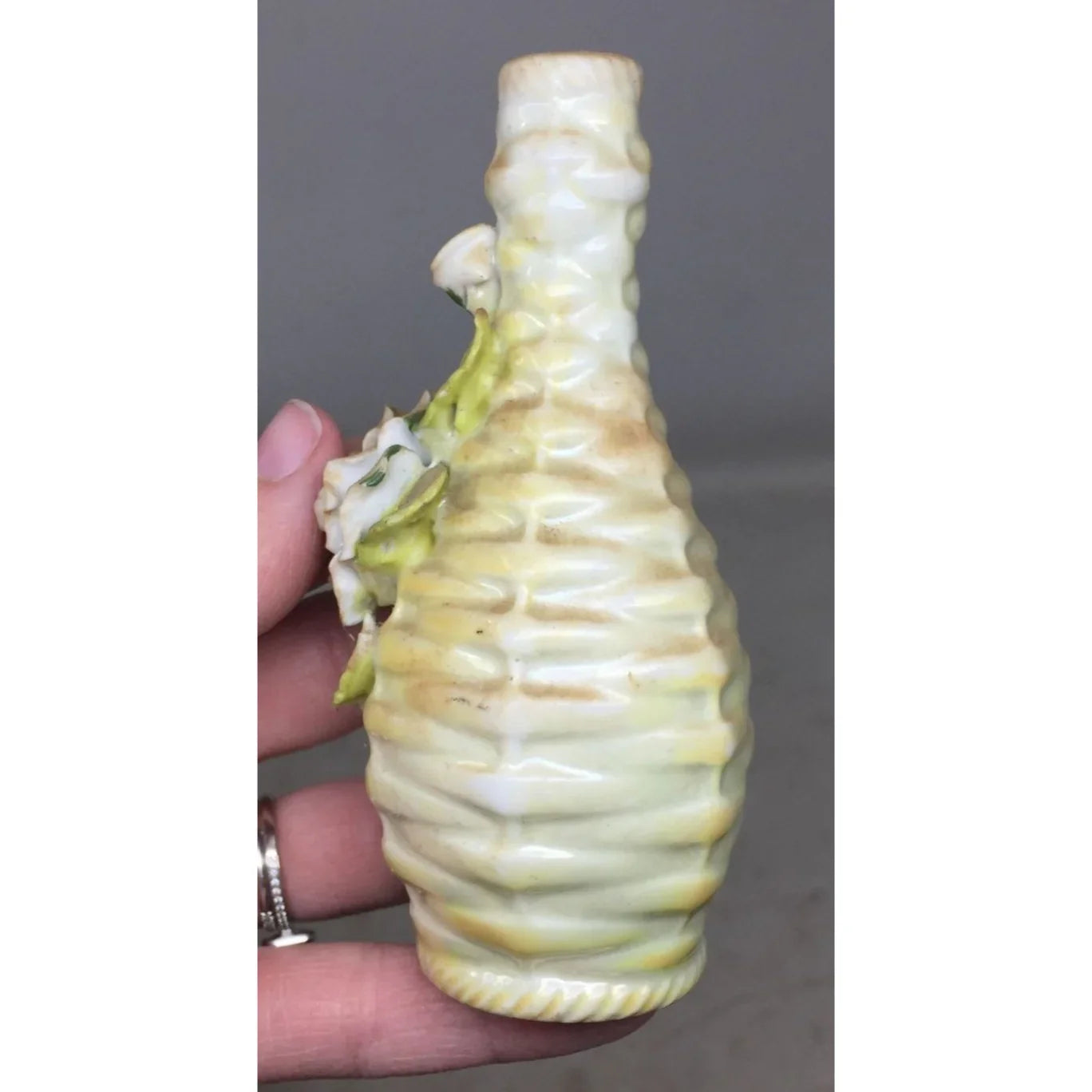 Vintage Ceramic Miniature Bud Vase with Floral Accents - A+ Stuff