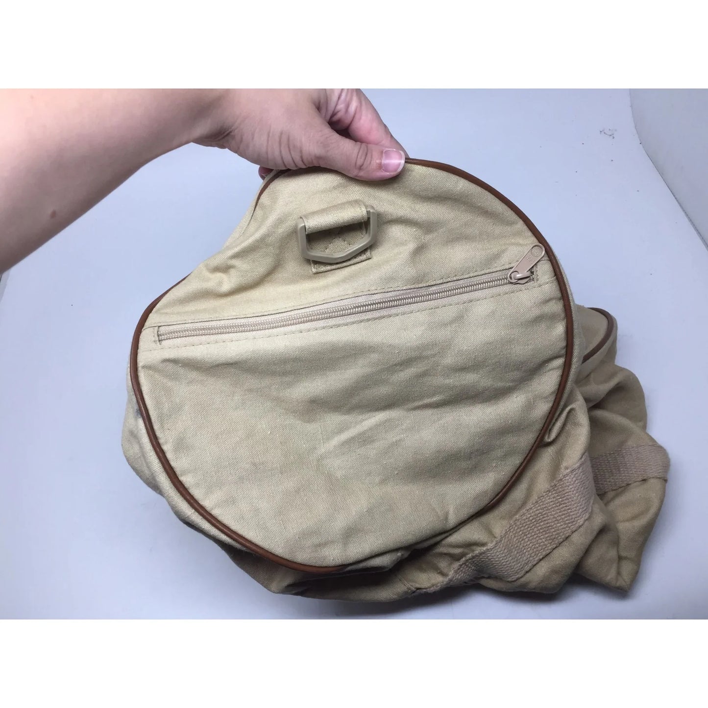 Vintage TIME Beige/Brown Zippered Duffle Bag with Handles - A+ Stuff