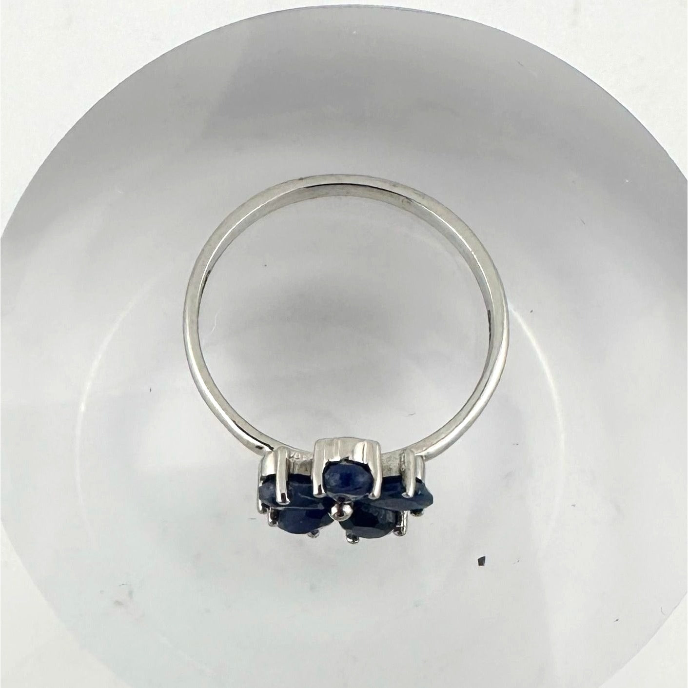 Natural Blue Sapphire Flower Ring Sterling Silver Size 8.25 - Simply Beautiful!