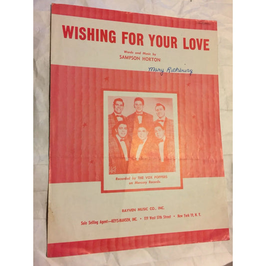 Wishing for Your Love by Sampson Horton Vintage Sheet Music - A+ Stuff
