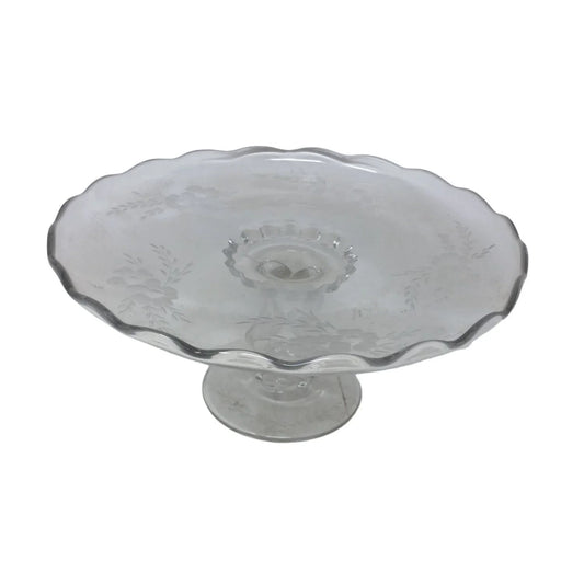 Vintage Clear Glass Footed Decorative Cake Stand/Fruit Stand (11 inches wide/5 inches tall) A+ Stuff A+ Stuff