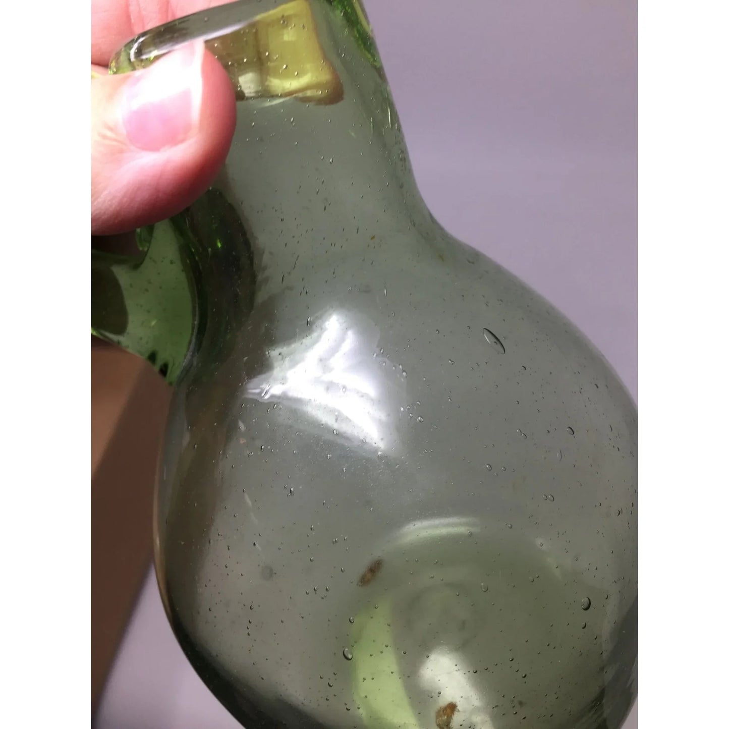 Vintage Small Green Handblown Flower Vase/Jug with Handle - A+ Stuff