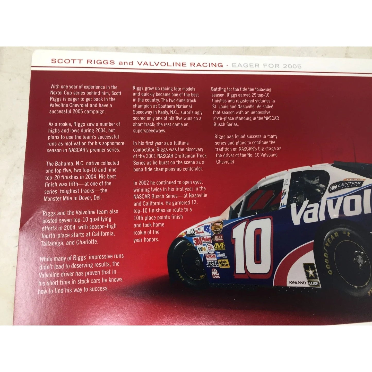 Nascar Scott Riggs & Valvoline Racing 2005 Hero Card A+ Stuff A+ Stuff