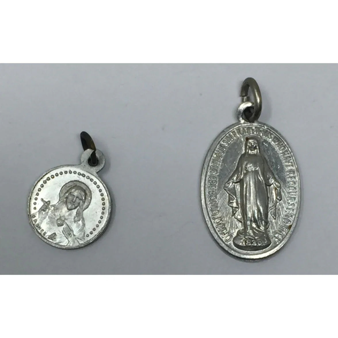 Two Small Silver Religious Christian Catholic Charms/Pendants- Jesus/Mary - A+ Stuff