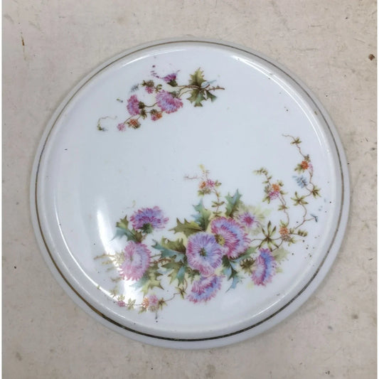 Small Trivet/Plate with Gold Rim and Purple/Pink Flowers on it - A+ Stuff
