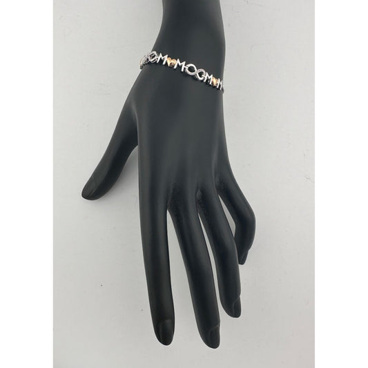 Sterling Silver "Mom" Bracelet with 14 kt gold Accent Hearts & Infinity Symbols with Natural Diamonds