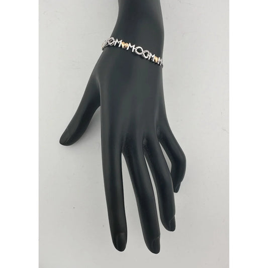 Sterling Silver "Mom" Bracelet with 14 kt gold Accent Hearts & Infinity Symbols with Natural Diamonds - A+ Stuff