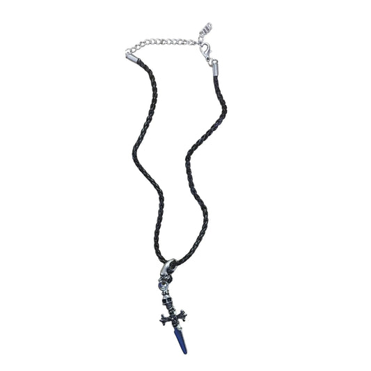 Adjustable Pirate Sword Necklace with Braided Faux Leather Chain - A+ Stuff