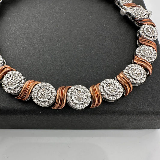 Beautiful Rose Gold Overlaying Sterling Silver Diamond Bracelet - A+ Stuff