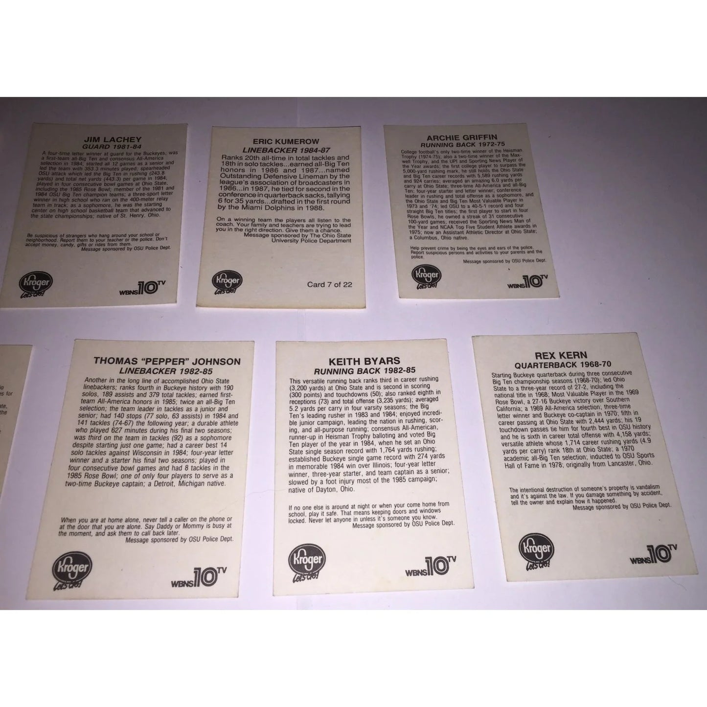 Vintage Collectible Ohio State Football Cards (8) - Kroger & WBNS 10 TV - A+ Stuff