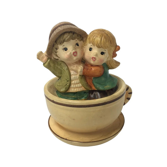 Vintage Musical Cup & Saucer with Boy and Girl Music Box Plays "TEA FOR TWO" - A+ Stuff