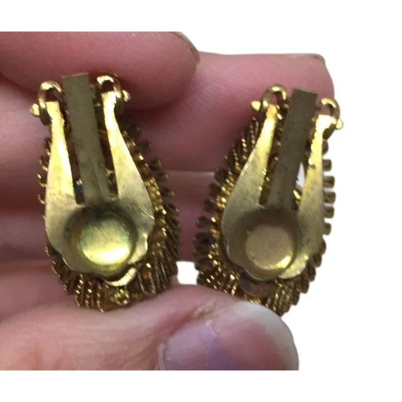 Women's Clip On Earrings Blue Stone and Gold Edging- Costume Jewelry A+ Stuff A+ Stuff