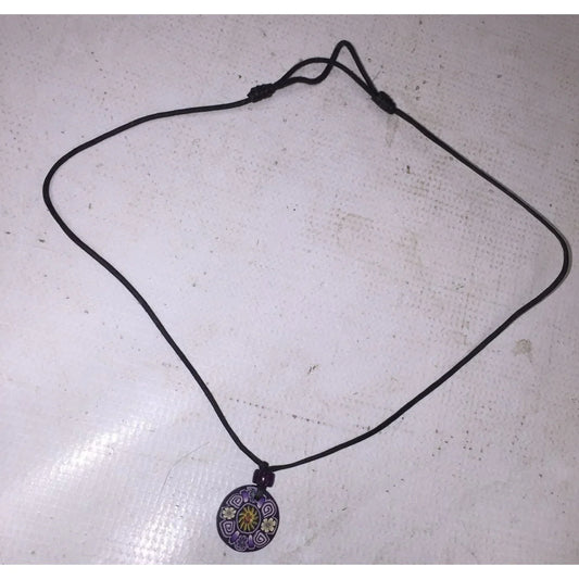 Women's Necklace with Black Rope And Purple Circle Pendant - A+ Stuff