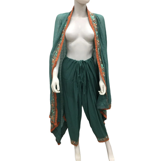 Beautiful Embroidered Flower Printed Pakistani/Indian Green Adjustable Pants/Shawl Set A+ Stuff A+ Stuff