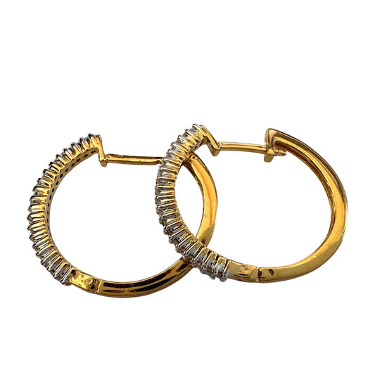 1/3 Carat Natural Diamond Hoop Earrings - Sterling Silver with Gold Overlay