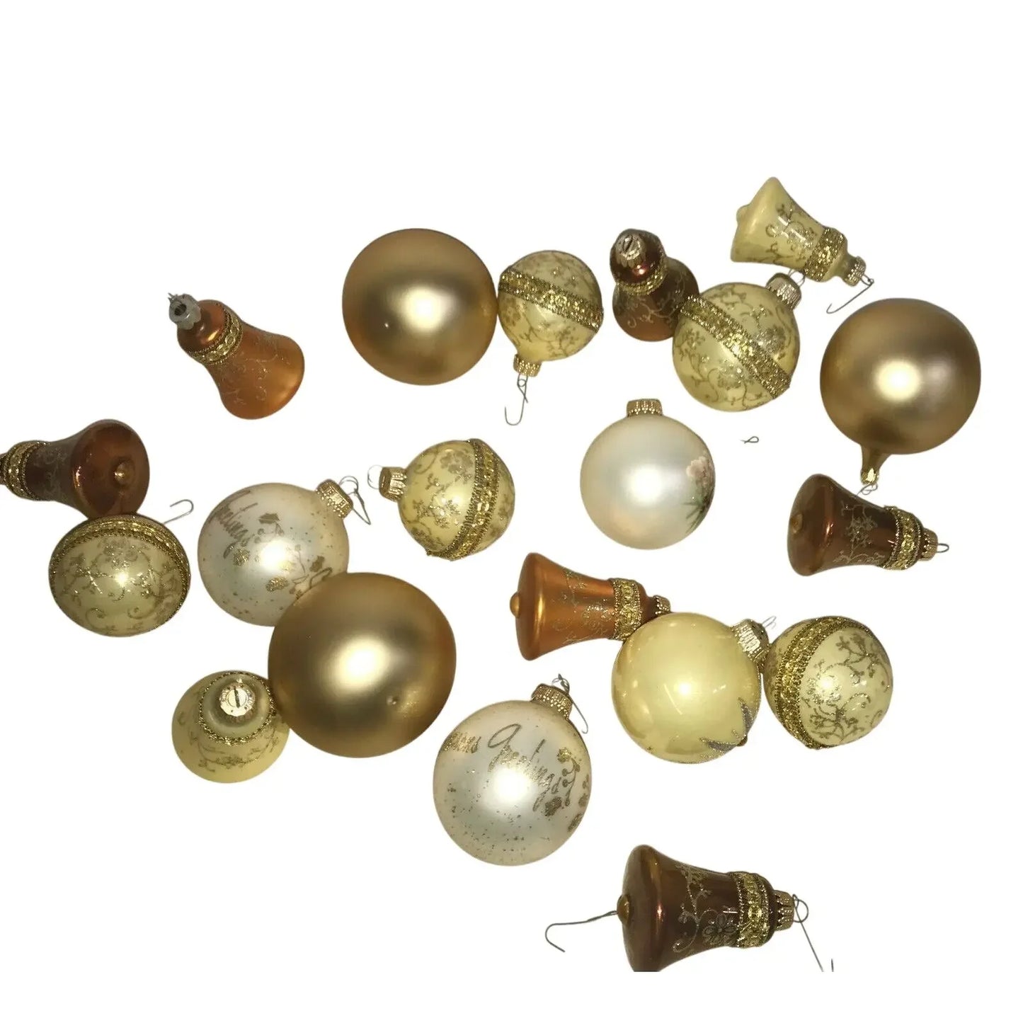 White & Gold CHRISTMAS ORNAMENTS Bell HANDPAINTED Holiday Decor Unbranded