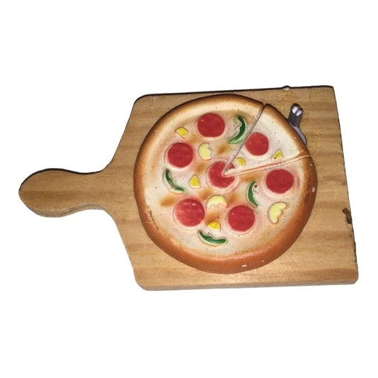 Pizza on Pizza Board Small Wooden Magnet - 3" - A+ Stuff
