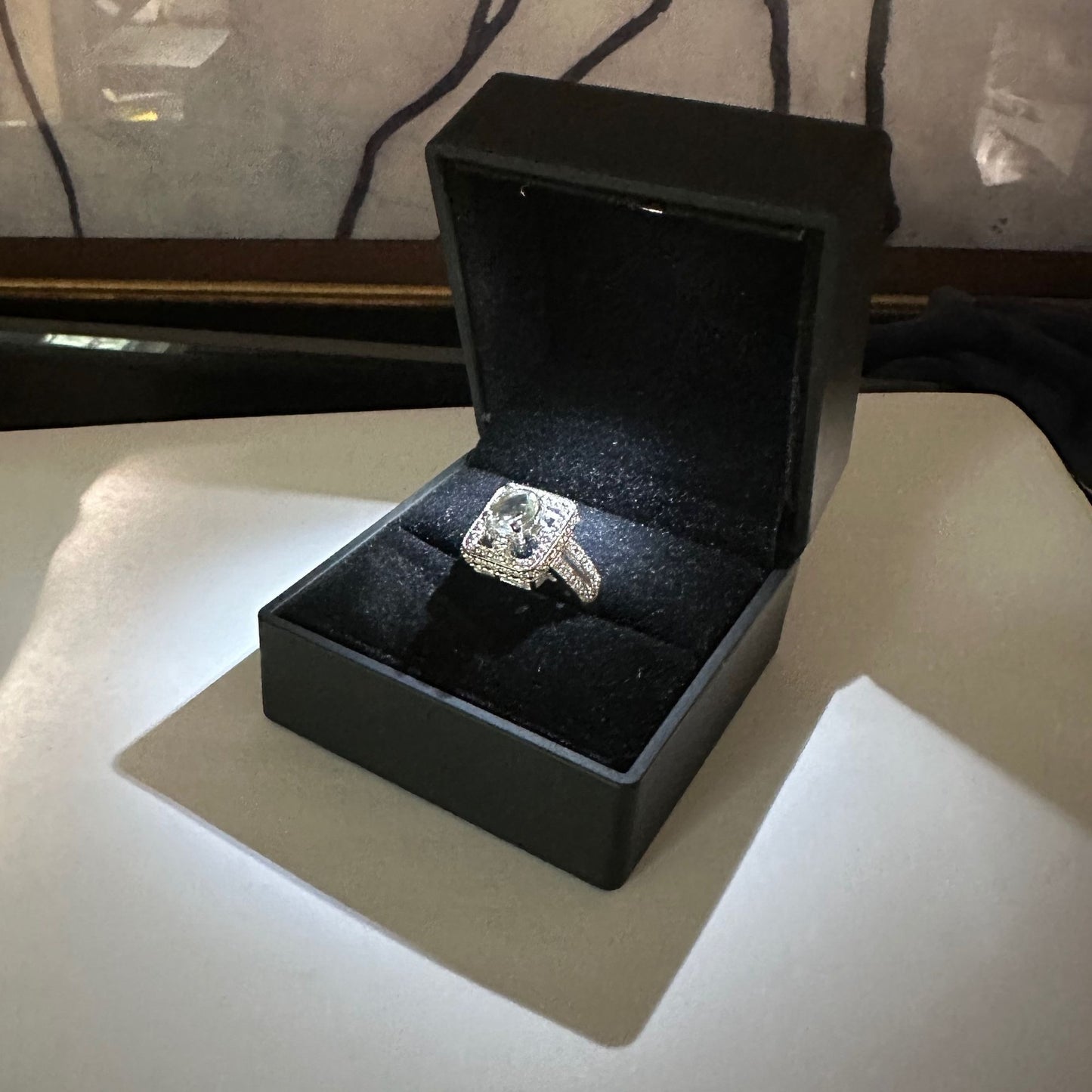 Beautiful Natural Light Green Amethyst Ring with small Diamond - Sterling Silver Lovely Detailing