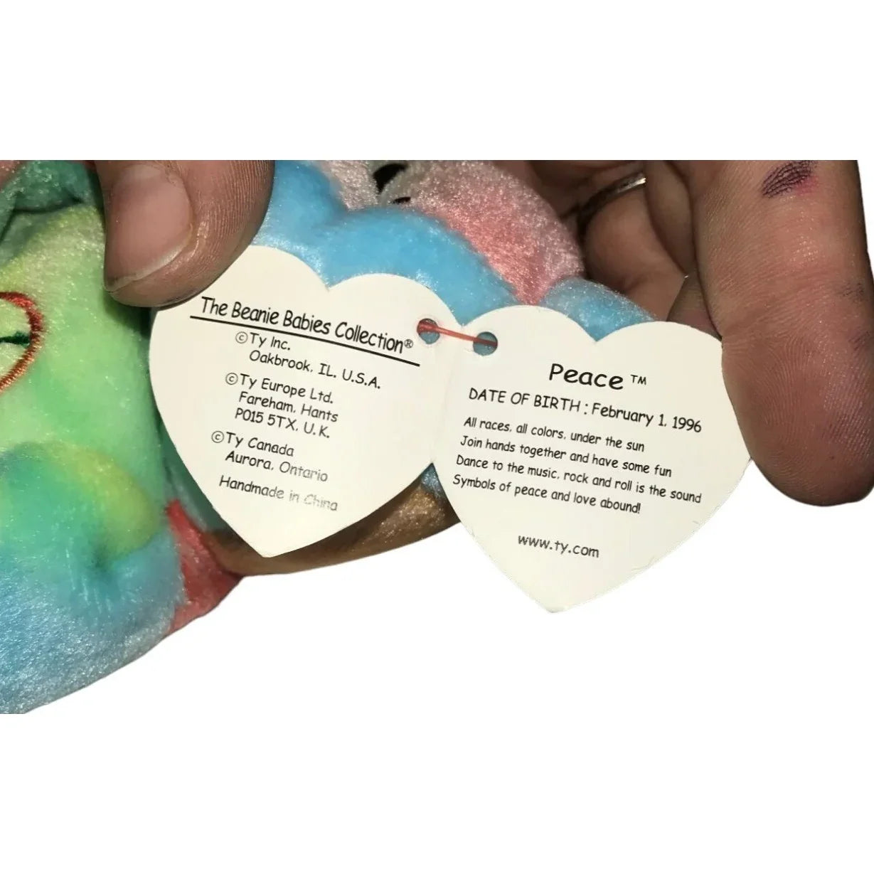TY The Beanie Babies Collection Original "Peace" Feb. 1, 1996 Bear - A+ Stuff