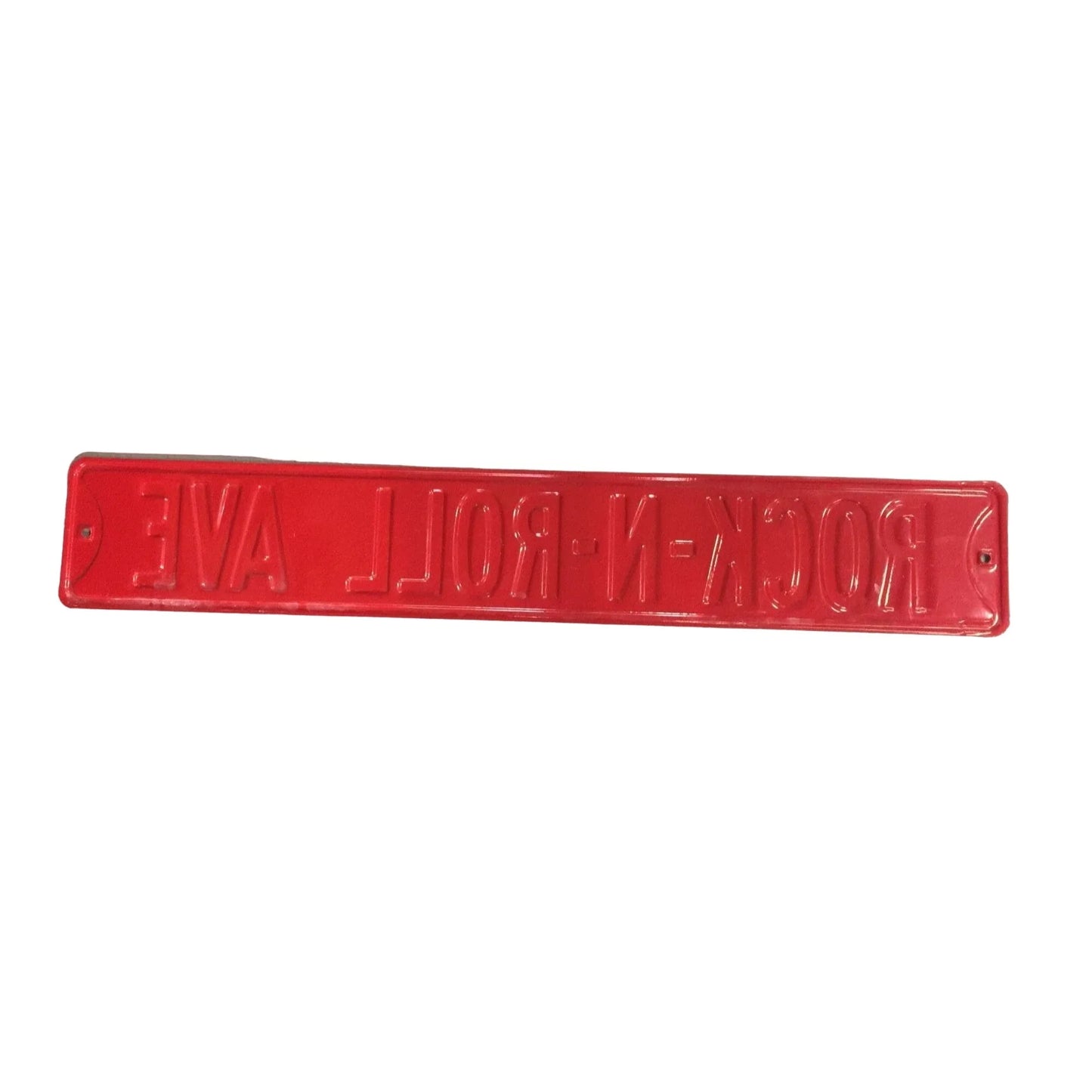 Rock N Roll Ave Red/White Metal Street Sign - 3ft by 6 inches - A+ Stuff
